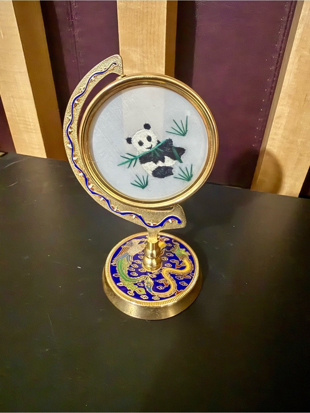 Cute Vintage Chinese Double-Sided Silk Embroidered Rotating Desk Ornament